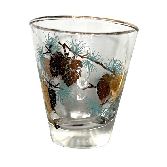 David Douglas "Pinecone" Old Fashioned Glasses Set of 2 Gold Aqua Vintage Libbey - Picture 6 of 14